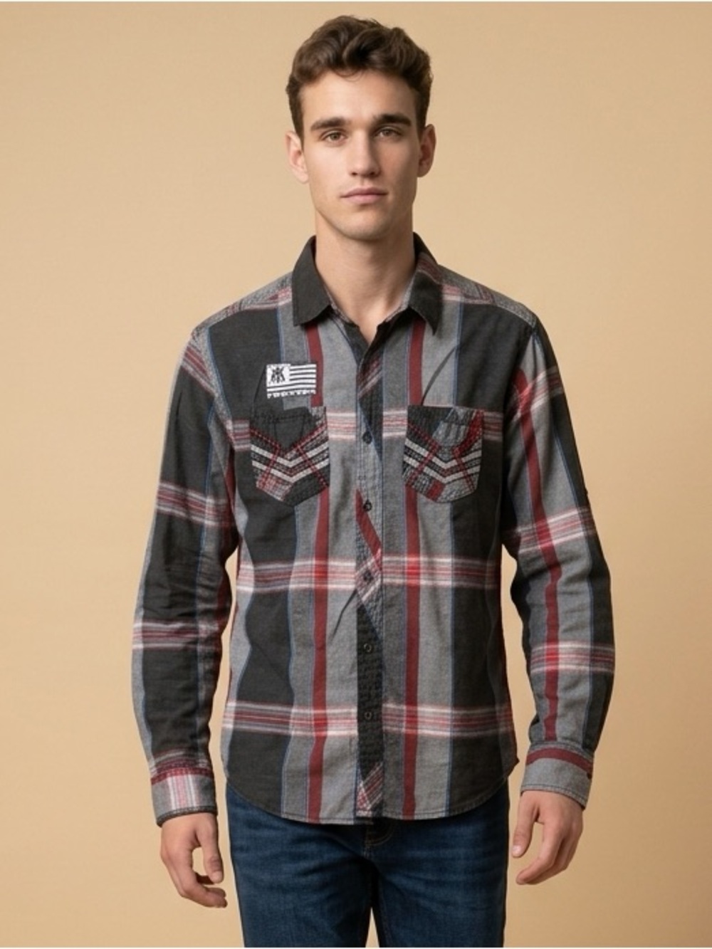 Red Ape Y2K grunge long-sleeve plaid button-up cyberpunk gothic shirt